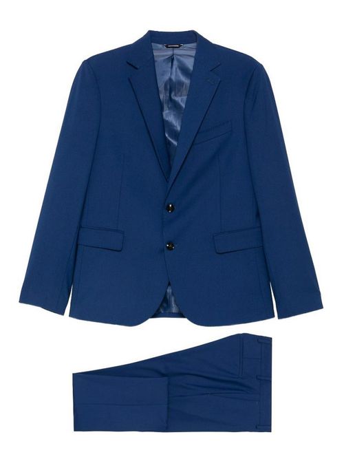 Suit in blue cotton featuring notched lapels