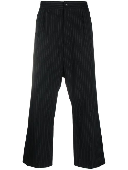 Pinstripe-print drop-crotch trousers - Black