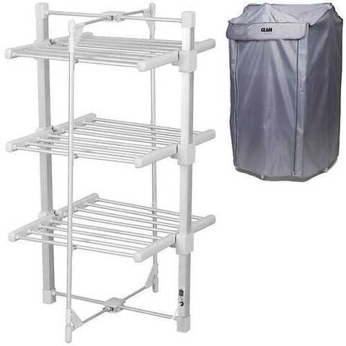 GlamHaus Heated Clothes Airer Dryer Rack Aluminium with Cover Electric 220W - Indoor - Folds Flat for Easy Storage
