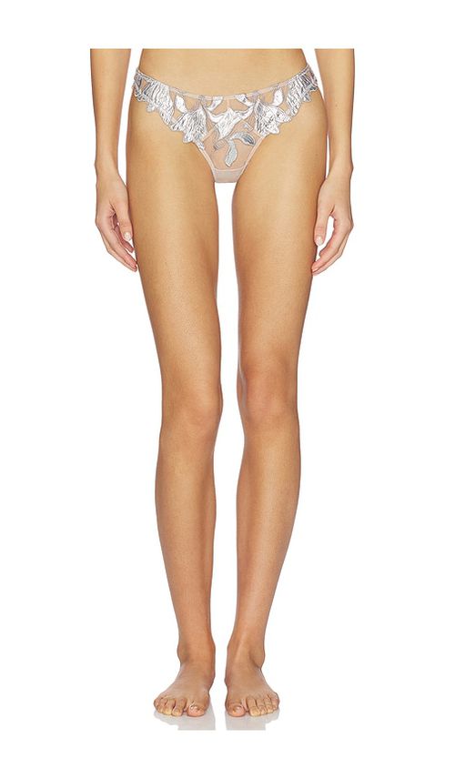 Fleur du mal Foil Lily Embroidery Thong in Metallic Silver. - 2 also , 3