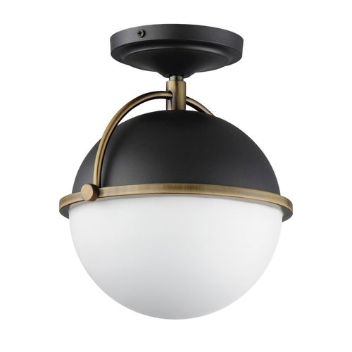 Duke 1-Light Semi-Flush Mount in Black with Weathered Bra
