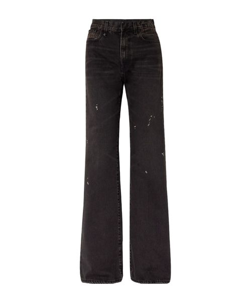 Distressed paint-splattered high-rise flared jeans