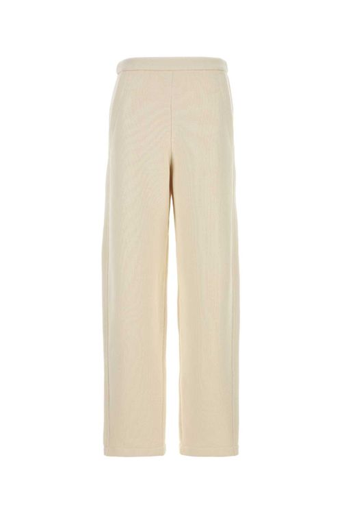 Cotton Blend Wide-Leg Trousers — Beige