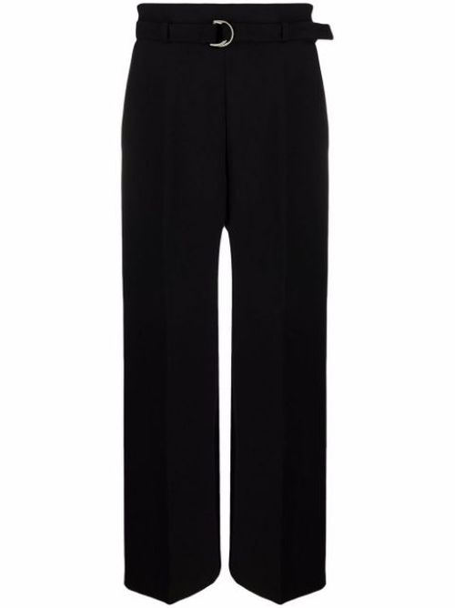 Belted-waist wide-leg trousers