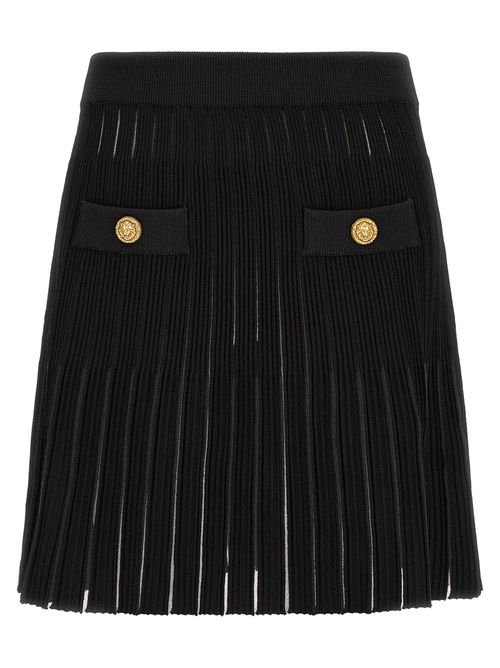 Pleated Flared Knit Skirt — Black