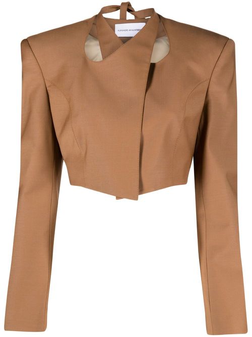 Cropped wool wrap blazer - Brown