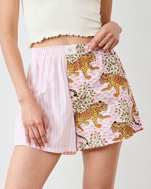 Organic Cotton Boxer Pajama Shorts in Leopard Bagheera | Women's XXS | Pink Spring | Sleepwear