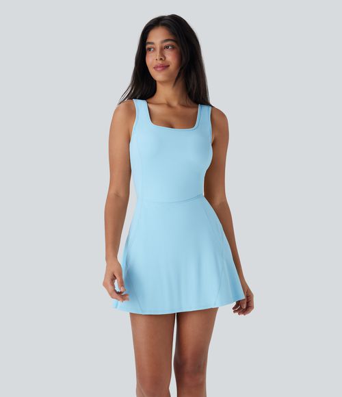SoftlyZero™ Airy U Neck 2-in-1 Pocket Mini Cool Touch Dance Active Dress-Easy Peezy Workout Dress - Spun Sugar