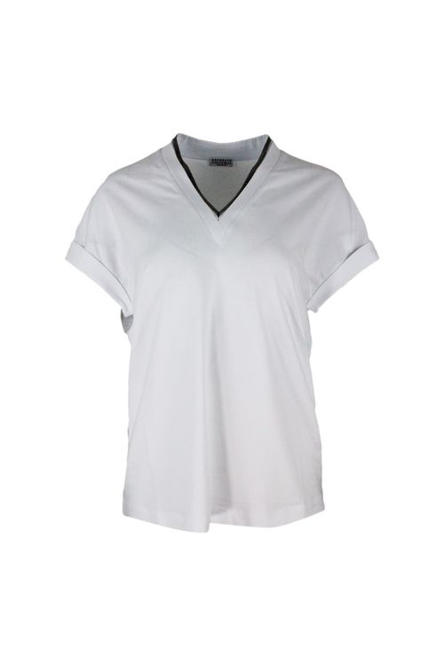 Contrast-trim V-neck T-shirt