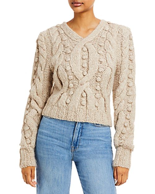Caden Popcorn Cable Knit Lace Up Sweater