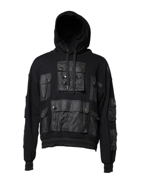 Mixed-Material Cargo Hoodie — Black