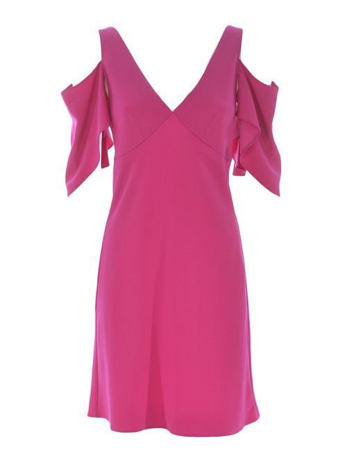 Crepe short dress with cut-out shoulders