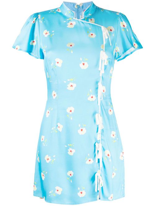Floral-print short-sleeve minidress - Blue