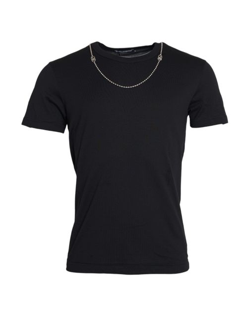 Silver Chain Embellished T-Shirt — Black
