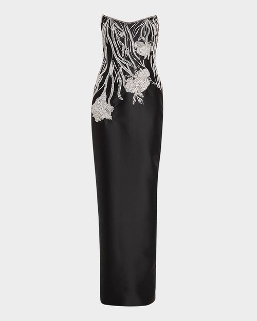 Embellished Mikado Silk Strapless Gown
