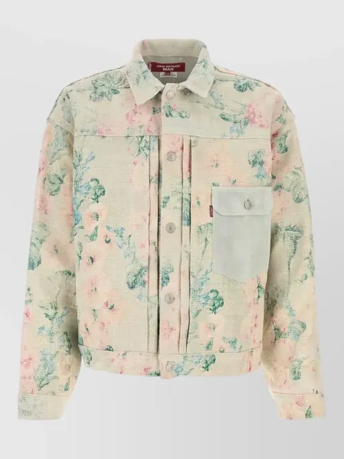 Junya Watanabe - canvas jacket floral motif chest pocket collar