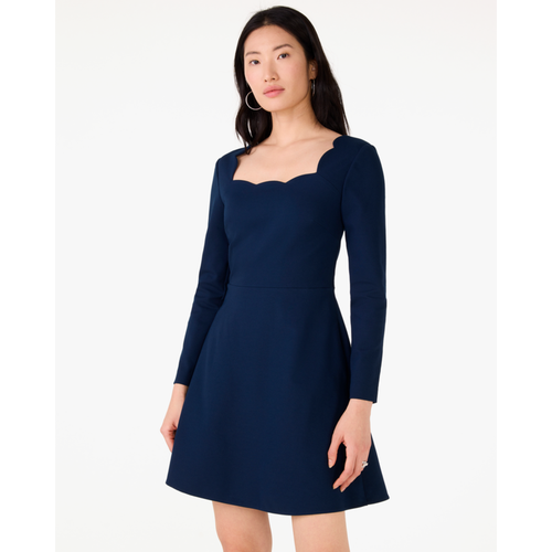 Kate Spade Womens Scalloped Ponte Dress - Dark Blue - Size Small