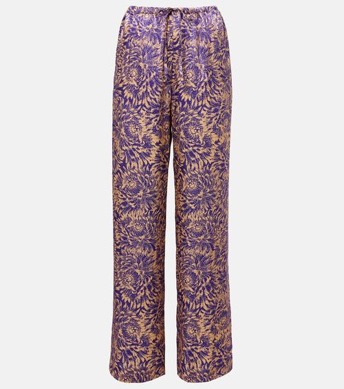 Floral silk satin wide-leg pants