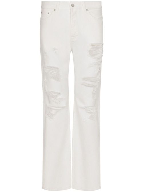 Distressed straight-leg jeans - White
