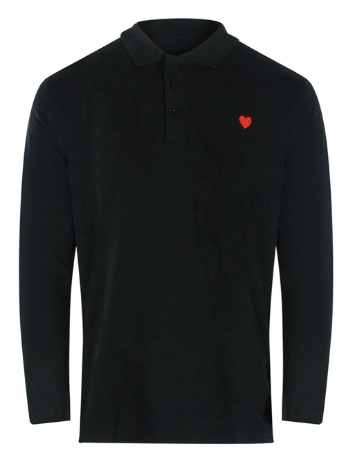 Love Moschino Long Sleeve Heart Black Polo Shirt - Black