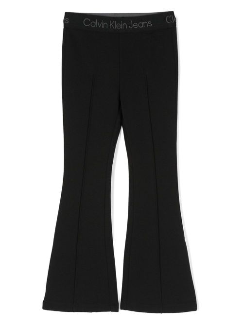 Logo-waistband flared trousers - Black