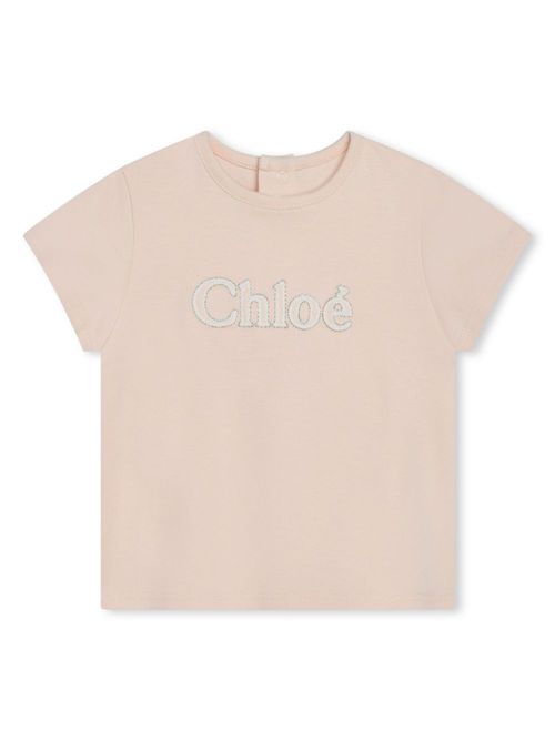 Logo-embroidered organic cotton T-shirt - Pink