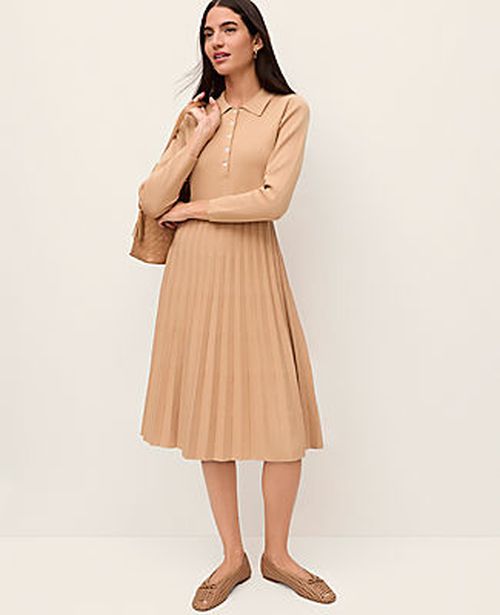 Ann Taylor Pleated Polo Midi Dress