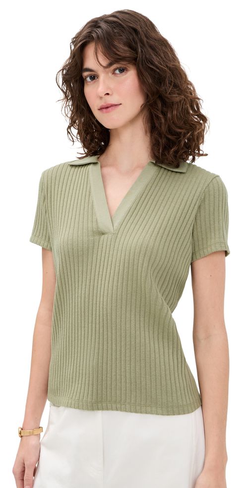 Rib Short Sleeve Polo Olive Stone