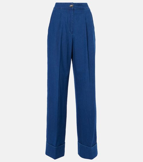 High-rise pleated wide-leg jeans