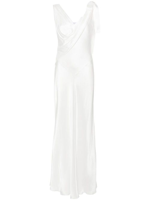 Asymmetric draped gown - White