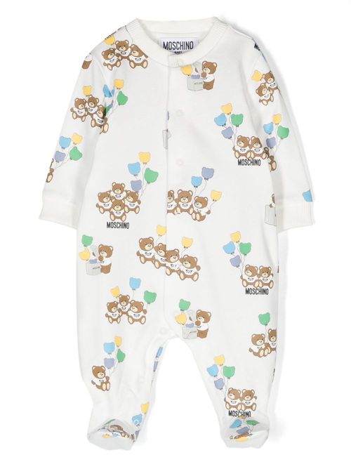 Teddy Balloon cotton babygrow - White