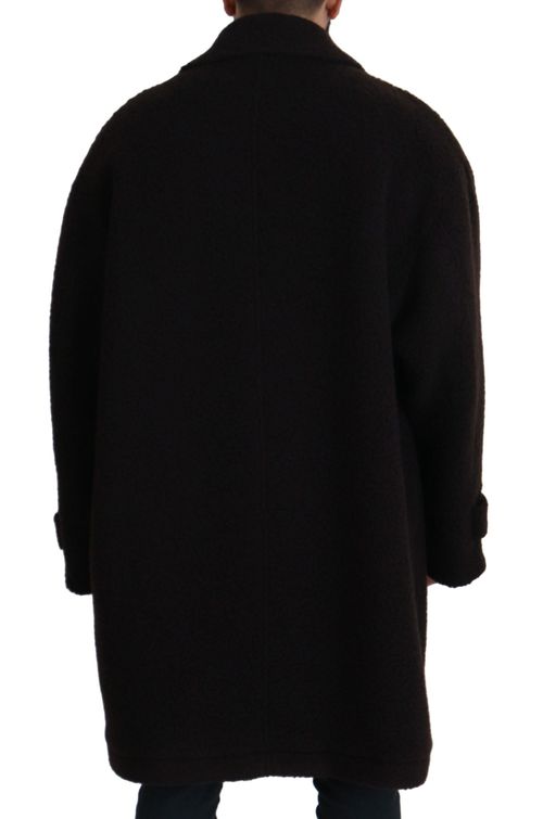 Alpaca Wool Blend Button-Down Coat — Black