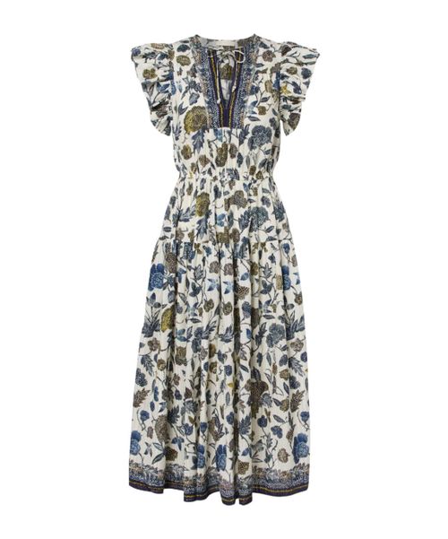 Kairi gathered cotton-blend midi dress