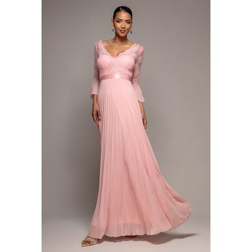 Goddiva Scalloped Lace Bodice Pleated Chiffon A Line Maxi Dress - Blush Pink