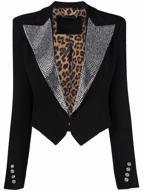 Crystal-embellished cropped blazer - Black