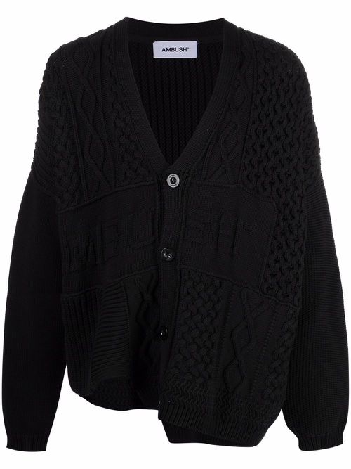 Patchwork-knit logo-detail cardigan - Black
