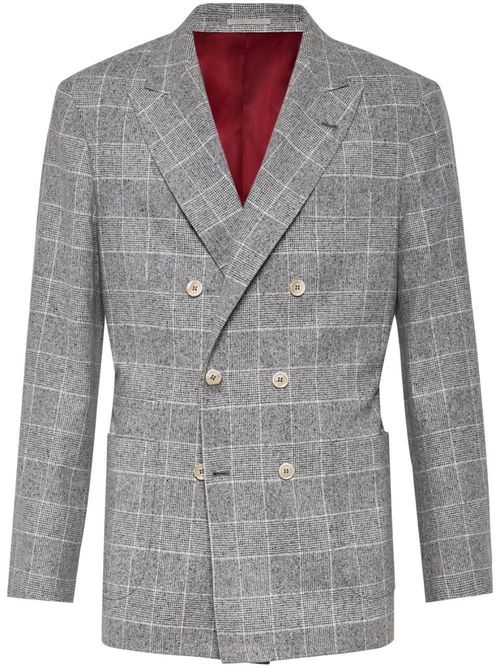 Single-breasted checked blazer - White