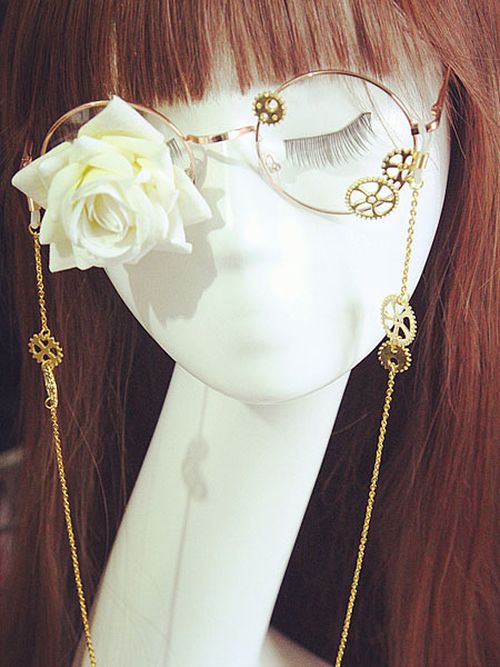 Gothic Lolita Glasses Steampunk Vintage Red Rose Flower Gear Chains Retro Lolita Costume Accessorie
