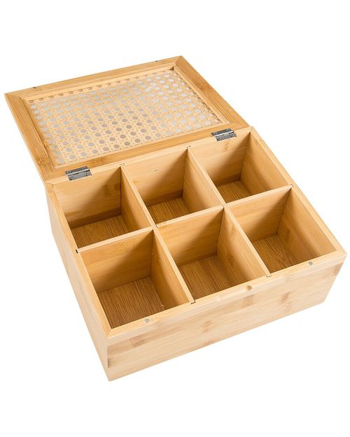 Bamboo Tea Box with Rattan Top (6 Sections)