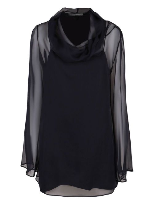 Cowl-neck sheer blouse - Black
