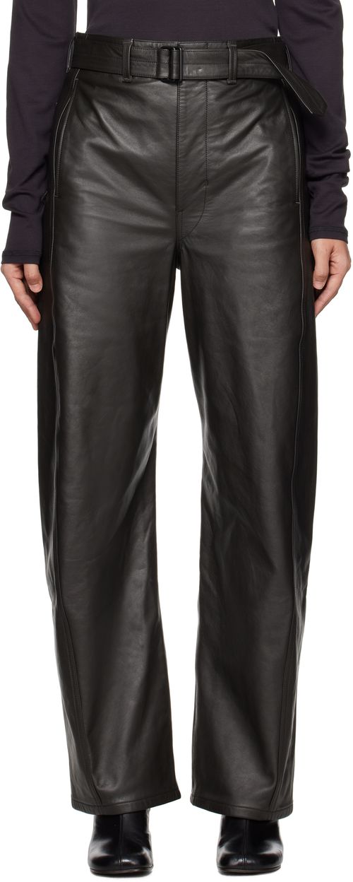 LEMAIRE Black Twisted Belted Leather Pants