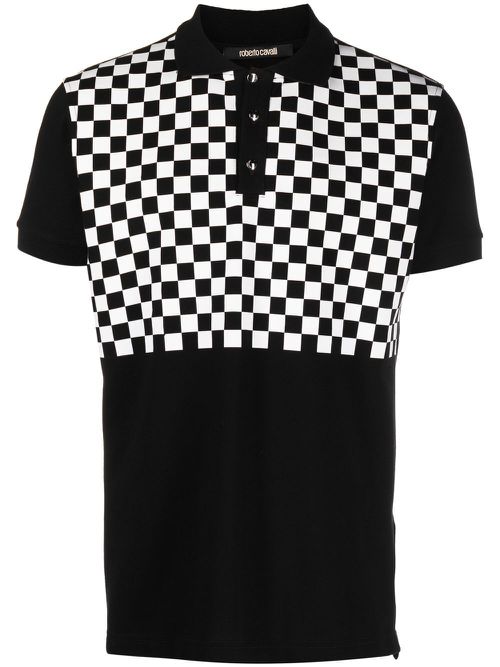Checkerboard-print polo shirt - Black