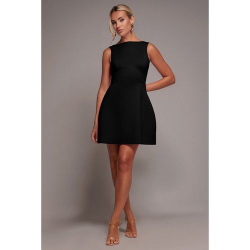 Goddiva Boatneck Open Back Scuba Mini Dress - Black