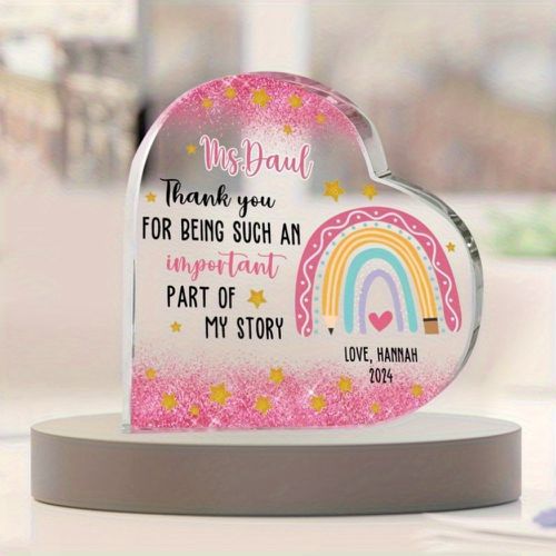 TEMU Personalized Teacher Appreciation Gift - Customizable Acrylic Display Board With Colorful Stars, Rainbow & , Elegant Desk Name Plate For
