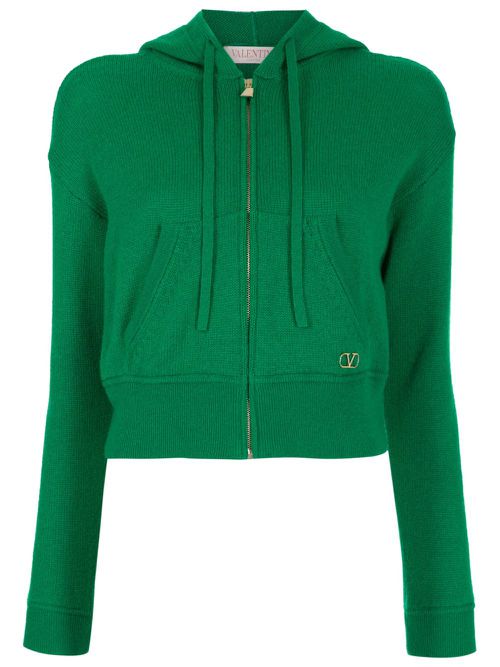 Valentino Garavani logo-plaque cashmere hoodie - Green