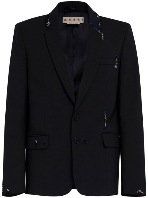 Embroidered virgin wool blazer - Black