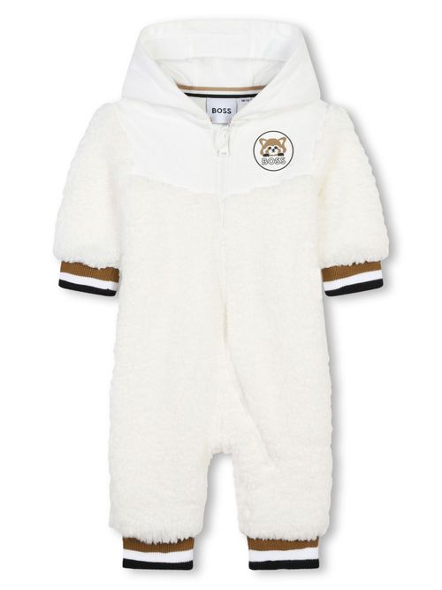 Logo-appliqué faux-sherling romper - White