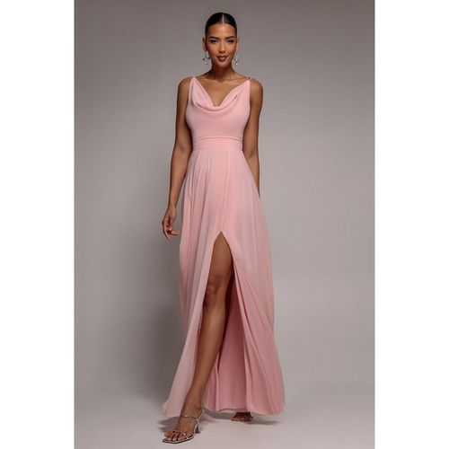 Goddiva Chiffon Cowl Twisted Rope Strap Lace-up Flared Maxi Dress - Blush Pink