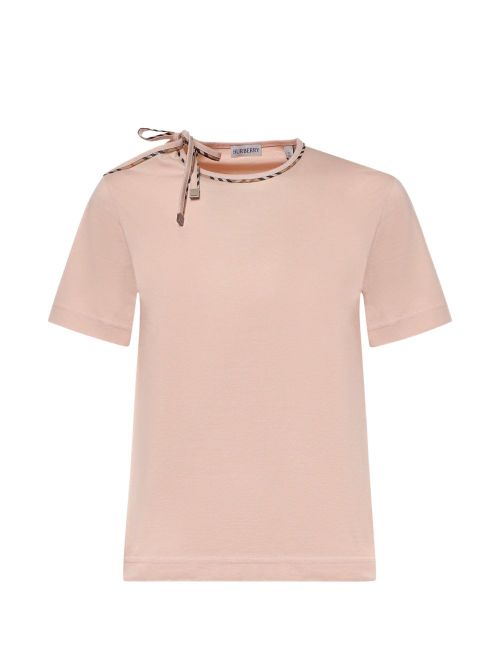 Check Bow Cotton T-Shirt