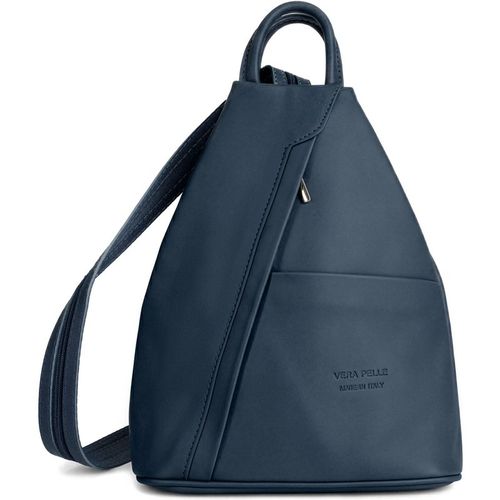 Woodland Leathers Womens Women’s Italian Leather Convertible Backpack Vera Pelle Anti-Theft Rucksack in Navy - One